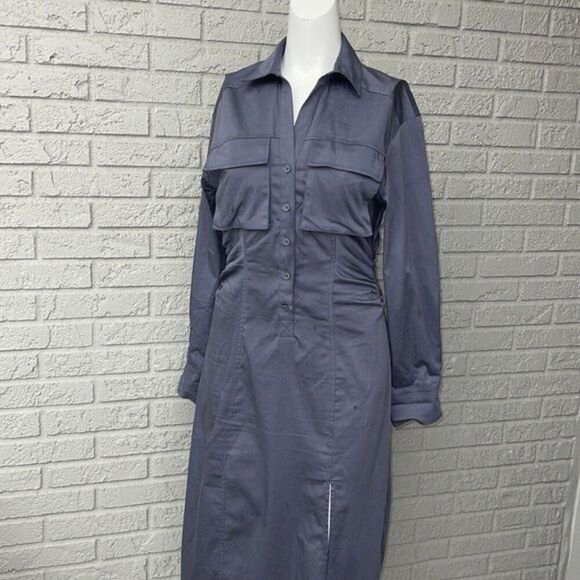 Zara Women Long Sleeve Ruched Button Front Utility Dress Size M - Picture 1 of 9